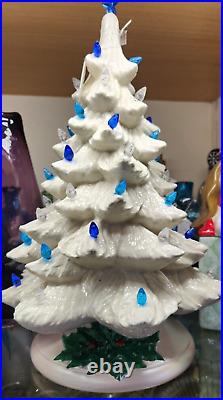Vintage White/w Blue Ceramic Lighted Christmas Tree 15-17