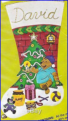 Vintage Winnie and Christmas Tree Disney Pooh Felt Stocking Kit Bucilla NIP