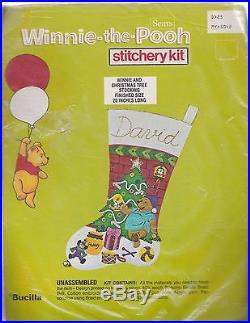 Vintage Winnie and Christmas Tree Disney Pooh Felt Stocking Kit Bucilla NIP