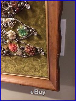 Vintage Wood Framed RHINESTONE Jewelry Christmas Tree Picture 26 1960's Made