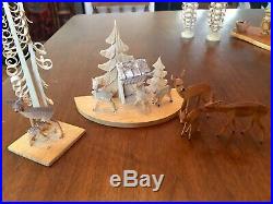 Vintage Wooden German Erzgebirge Christmas Village Carolers Trees Deer Candle