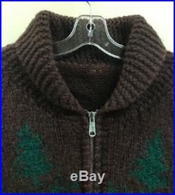 Vintage Wool Knit Curling Sweater Reindeer Moose Christmas Tree Brown Green