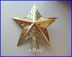 Vintage Xmas Tree Topper Gold Filigree Pierced Metal Large Star Nice RARE