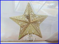 Vintage Xmas Tree Topper Gold Filigree Pierced Metal Large Star Nice RARE