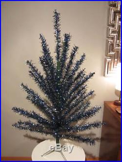 Vintage YULE CRAFT Green / Blue Vinyl Aluminum Christmas Tree 4' Ft 46 B. Tinsel