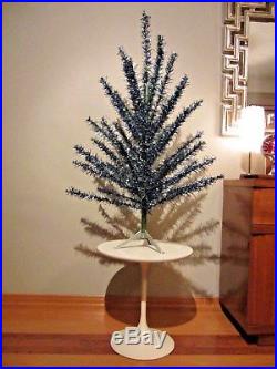 Vintage YULE CRAFT Green / Blue Vinyl Aluminum Christmas Tree 4' Ft 46 B. Tinsel