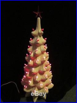 Vintage ceramic CHRISTMAS TREE lighted RARE white pearl luster LARGE beautiful