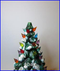 Vintage ceramic Christmas tree snow starlight bulbs star base 12 in tall