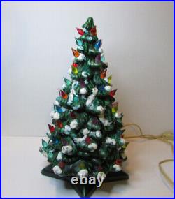 Vintage ceramic Christmas tree snow starlight bulbs star base 12 in tall