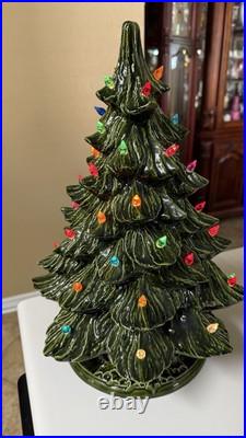 Vintage ceramic Christmas tree with pin lights And Base