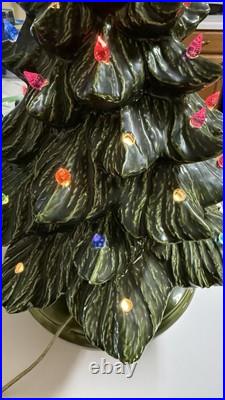 Vintage ceramic Christmas tree with pin lights And Base
