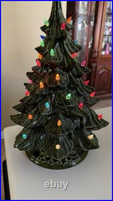 Vintage ceramic Christmas tree with pin lights And Base