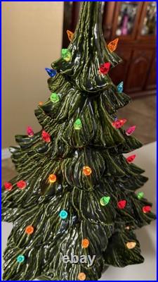 Vintage ceramic Christmas tree with pin lights And Base