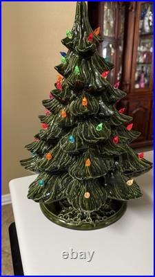 Vintage ceramic Christmas tree with pin lights And Base