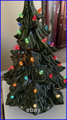 Vintage ceramic Christmas tree with pin lights And Base