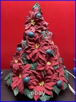 Vintage ceramic Poinsettia Christmas tree Atlantic Mold 18 WORK