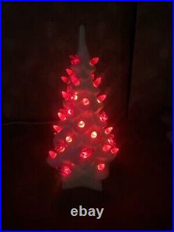Vintage ceramic white Christmas tree with red lights & birds Beautiful