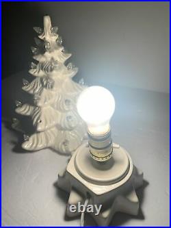 Vintage chalkware / ceramic white christmas tree, with white white light tips