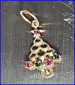 Vintage christmas tree pendant gold 14k