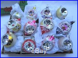 Vintage concave glass Christmas tree baubles decorations in Miro Star box