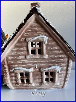 Vintage l Ceramic Log Cabin l Christmas Tree l Lights Up l Holiday Decor