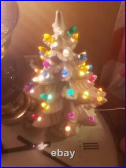 Vintage porcelain christmas tree with lights 16 in high electric