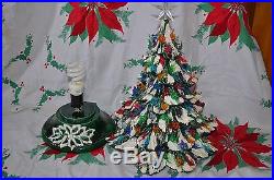 Vintage snow flocked emerald green glaze ceramic Christmas tree-170 bird lights