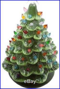 Vintage style Ceramic Green Christmas Tree 14.5 Tabletop Multi Color Lights