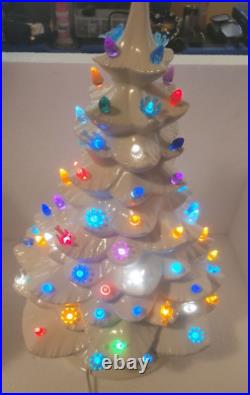 Vintage white ceramic christmas tree light up, 19 base and extra lights, Works