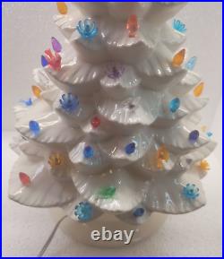 Vintage white ceramic christmas tree light up, 19 base and extra lights, Works