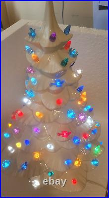 Vintage white ceramic christmas tree light up, 19 base and extra lights, Works