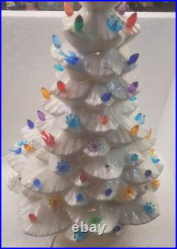 Vintage white ceramic christmas tree light up, 19 base and extra lights, Works