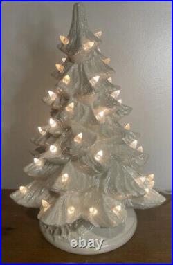 Vintage white ceramic christmas tree mother of pearl finish 16 Decor