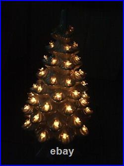Vintage white pearl Lighted ceramic tree with doves Rare 22 HUGE WITH BASE