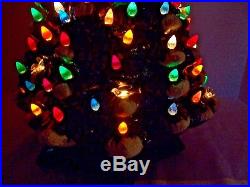 Vntg Ceramic Christmas Tree 21 Green wWhite Snow with100+ Multi-Colored Lights Up