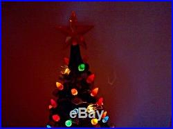 Vntg Ceramic Christmas Tree 21 Green wWhite Snow with100+ Multi-Colored Lights Up
