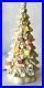 Vntg Ceramic Christmas Tree Lighted White Glaze with Birdhouses & Colorful Birds