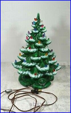 Vntg Signed 1966 Flocked Ceramic Christmas Tree 16 Atlantic Mold Beautiful OLD