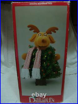 Vntg Singing Animated Reindeer Christmas Tree With Original Box 22 Inches Tall