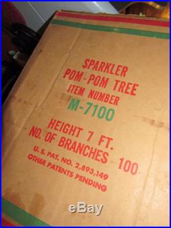 Vtg 100 Branch Pom Pom 7' Aluminum Silver Sparkler Christmas Tree Novelty Full