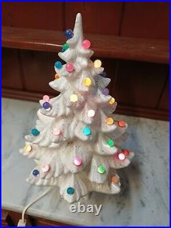 Vtg 14 Ceramic Lighted White/Gold Christmas Tree, Music Box Base