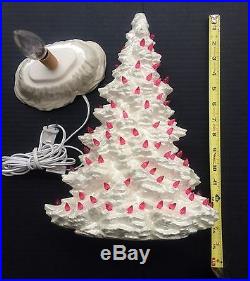 Vtg 16-1/4H w Base x 4-1/2D 2pc Ceramic Mantle Christmas Tree White Pink MINT