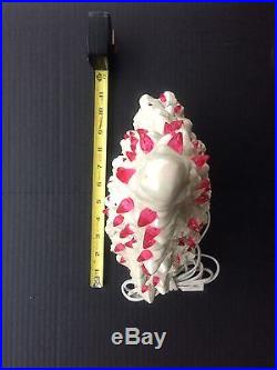 Vtg 16-1/4H w Base x 4-1/2D 2pc Ceramic Mantle Christmas Tree White Pink MINT