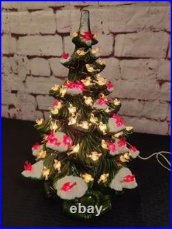 Vtg 16 70-80's Atlantic Mold Ceramic Christmas Tree withDecor Base And Cardinals