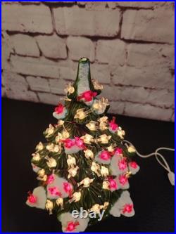 Vtg 16 70-80's Atlantic Mold Ceramic Christmas Tree withDecor Base And Cardinals