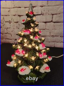 Vtg 16 70-80's Atlantic Mold Ceramic Christmas Tree withDecor Base And Cardinals