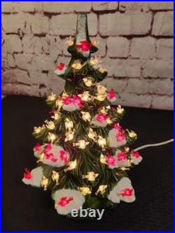 Vtg 16 70-80's Atlantic Mold Ceramic Christmas Tree withDecor Base And Cardinals