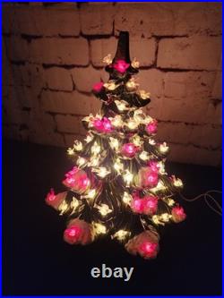 Vtg 16 70-80's Atlantic Mold Ceramic Christmas Tree withDecor Base And Cardinals