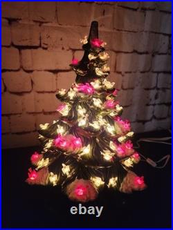 Vtg 16 70-80's Atlantic Mold Ceramic Christmas Tree withDecor Base And Cardinals