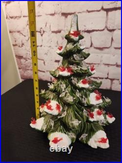 Vtg 16 70-80's Atlantic Mold Ceramic Christmas Tree withDecor Base And Cardinals